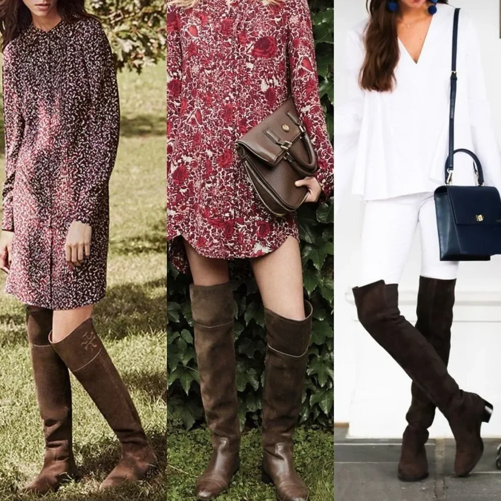 Tory Burch Simone Brown Suede Leather Over the Knee Boots Size 9 Old Money Prep